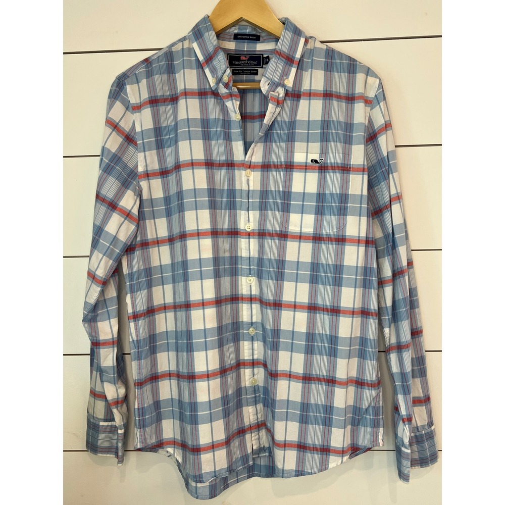 Vineyard Vines Slim Fit Tucker Shirt Mens Medium Plaid Saltwater Wash preppy